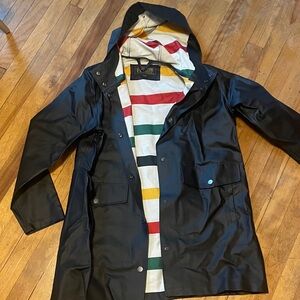 Pendleton Black Trench Coat with Multicolor Striped Lining